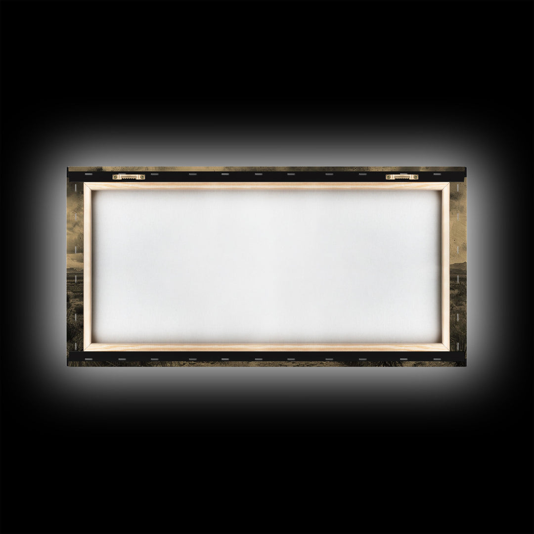 Rustic Windmill in Desert Landscape, Framed Canvas Print for Western Style Living Room, Perfect Bedroom Wall Art, Vintage Decor