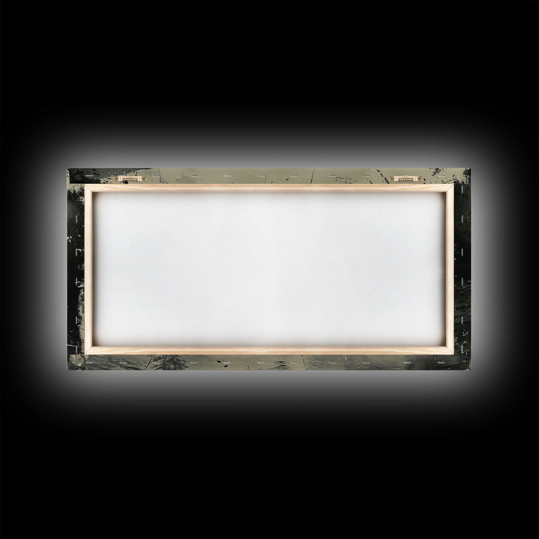 Cowboy Crossing River with Mountains, Framed Canvas Print for Western Living Room Decor, Ideal Bedroom Wall Art, Rustic Scene