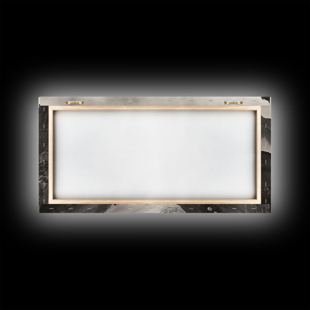 River Flowing through Mountain Valley, Black and White Framed Canvas Print for Farmhouse Bedroom Wall Art, Home Decoration, Scenic Nature