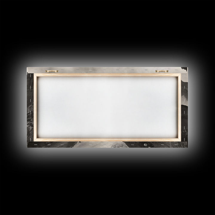 River Flowing through Mountain Valley, Black and White Framed Canvas Print for Farmhouse Bedroom Wall Art, Home Decoration, Scenic Nature