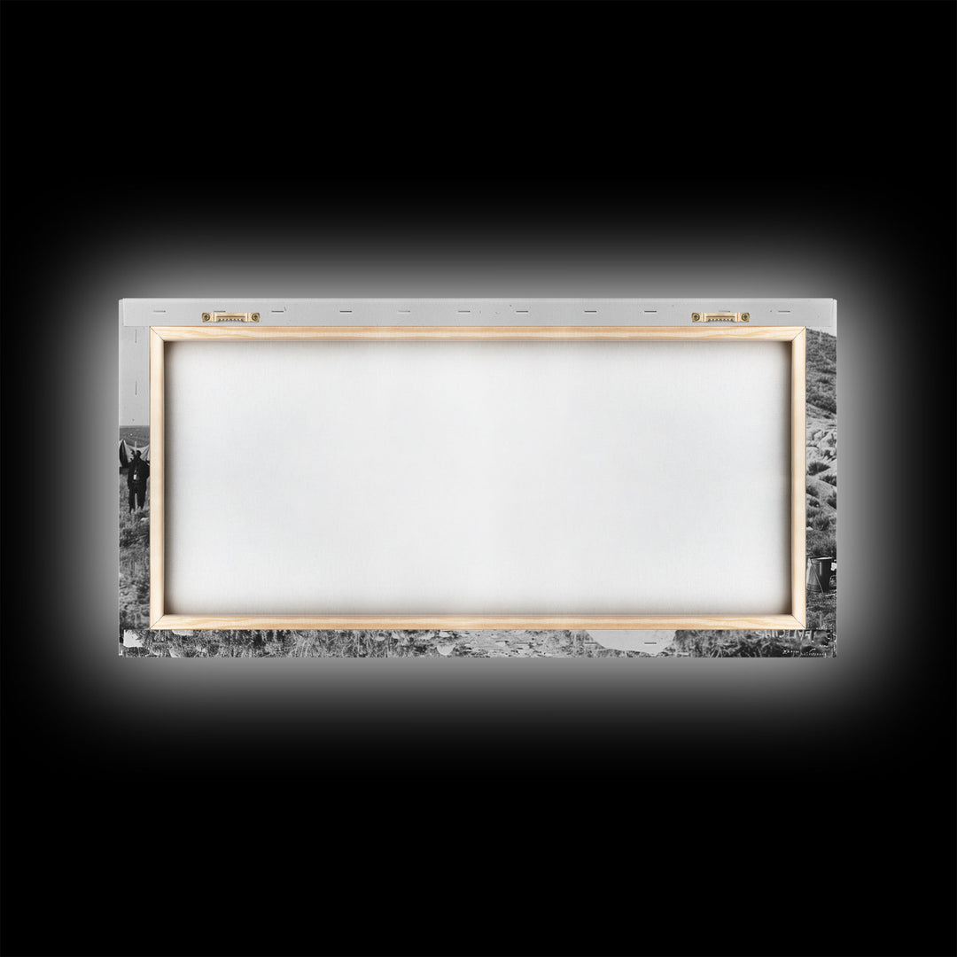 Military Camp with Tents and Soldiers, Farmhouse Style Framed Canvas Print for Historical Home Decor, Living Room Wall Art, Vintage Scene