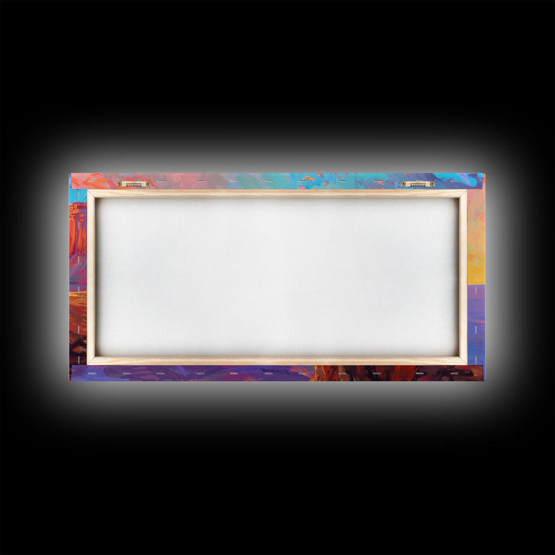 Cowboy and Horse with Canyon View, Farmhouse Style Framed Canvas Print for Bedroom Wall Art, Vibrant Home Decor, Western Scenic Art