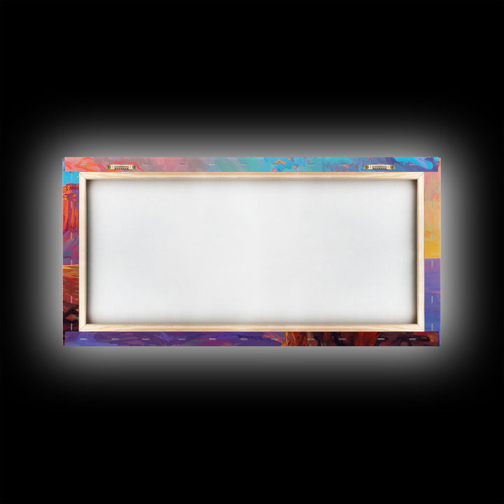 Cowboy and Horse with Canyon View, Farmhouse Style Framed Canvas Print for Bedroom Wall Art, Vibrant Home Decor, Western Scenic Art