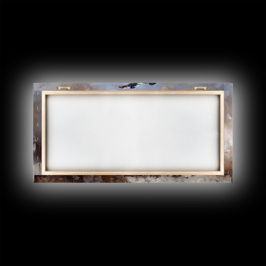 Colorful Cowboy Riding Horse in Dust, Farmhouse Style Framed Canvas Print for Living Room Wall Art, Vibrant Home Decor, Western Action Art