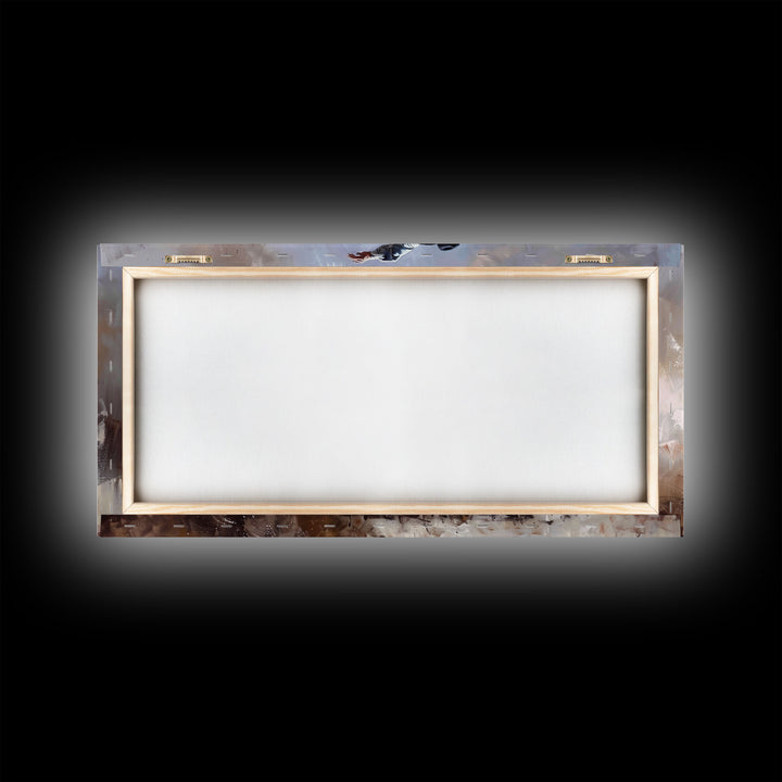 Colorful Cowboy Riding Horse in Dust, Farmhouse Style Framed Canvas Print for Living Room Wall Art, Vibrant Home Decor, Western Action Art