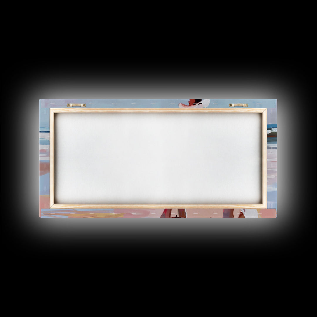 Horseback Riding by the Sea, Calm Framed Canvas Print, Perfect for Coastal Living Room Art, Beach Bedroom Decor, Equestrian Wall Art