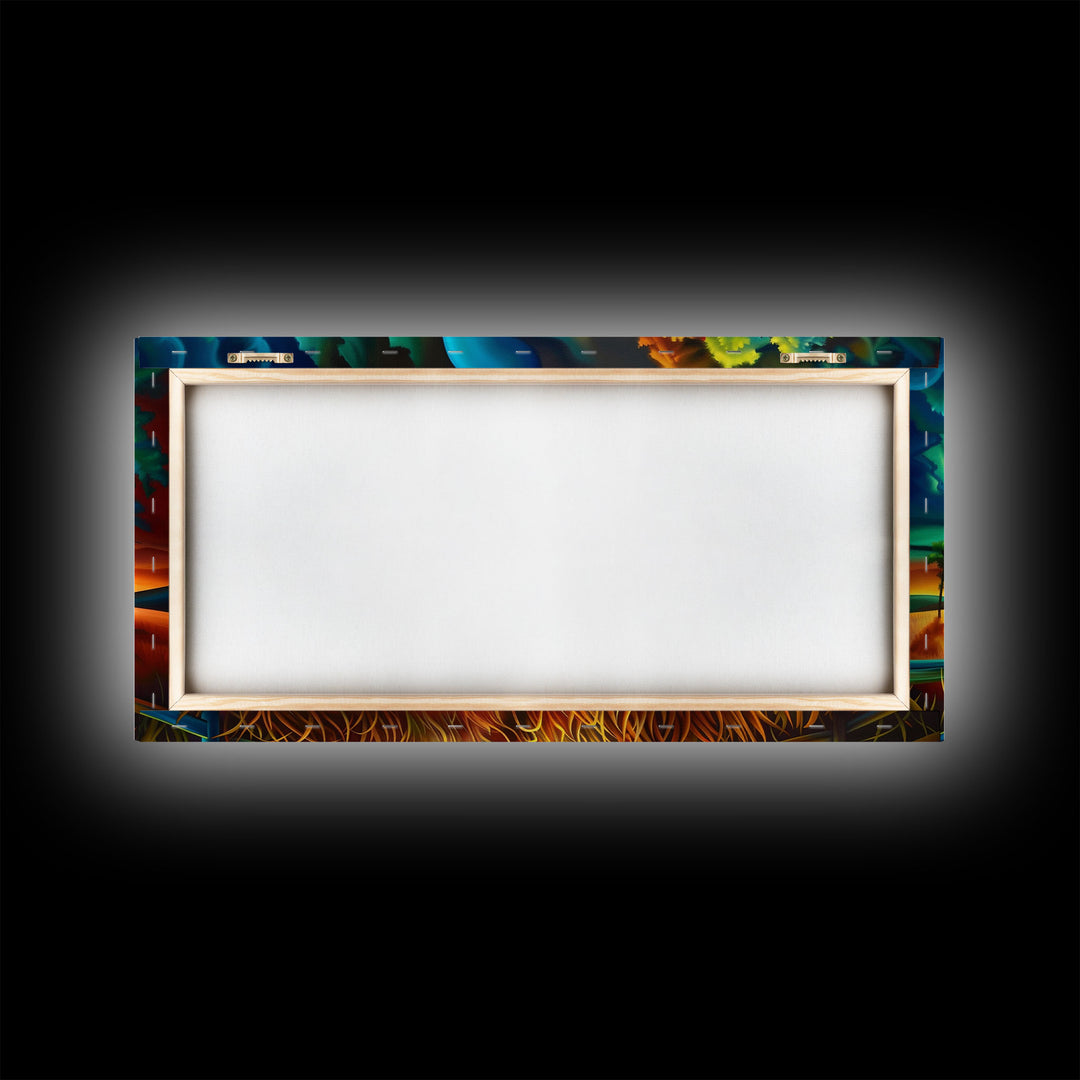 Vivid Abstract Farm Landscape with Dramatic Sky, Perfect Wall Art, Framed Canvas Print for Living Room or Bedroom Decor, Colorful Nature Art