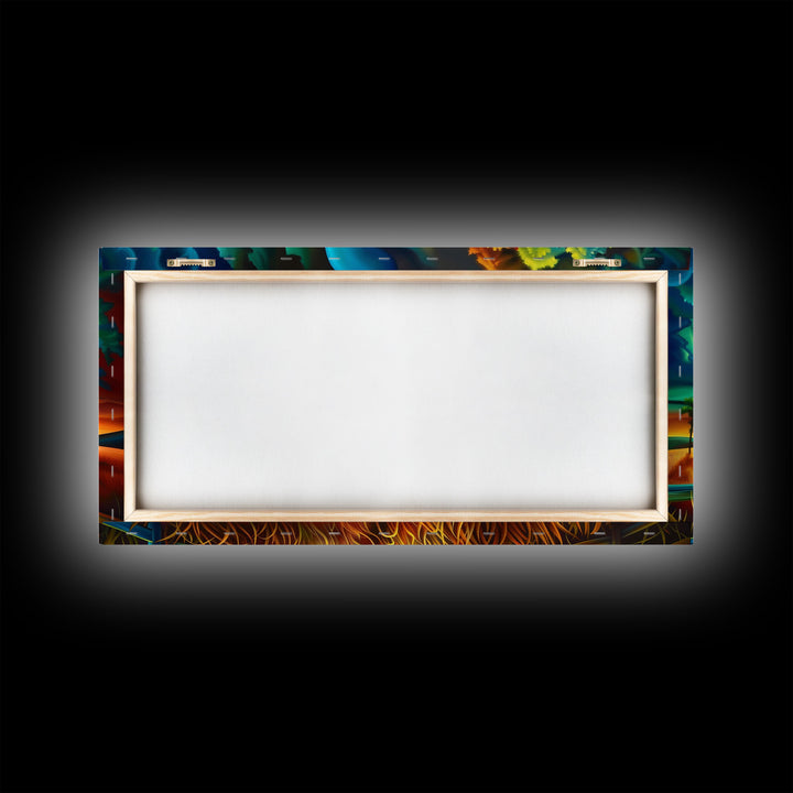 Vivid Abstract Farm Landscape with Dramatic Sky, Perfect Wall Art, Framed Canvas Print for Living Room or Bedroom Decor, Colorful Nature Art