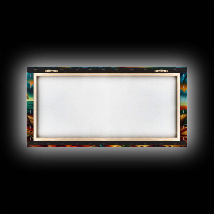 Colorful Abstract Farm Landscape with Rolling Hills, Perfect Wall Art, Framed Canvas Print Living Room or Bedroom Decor, Vibrant Nature Art