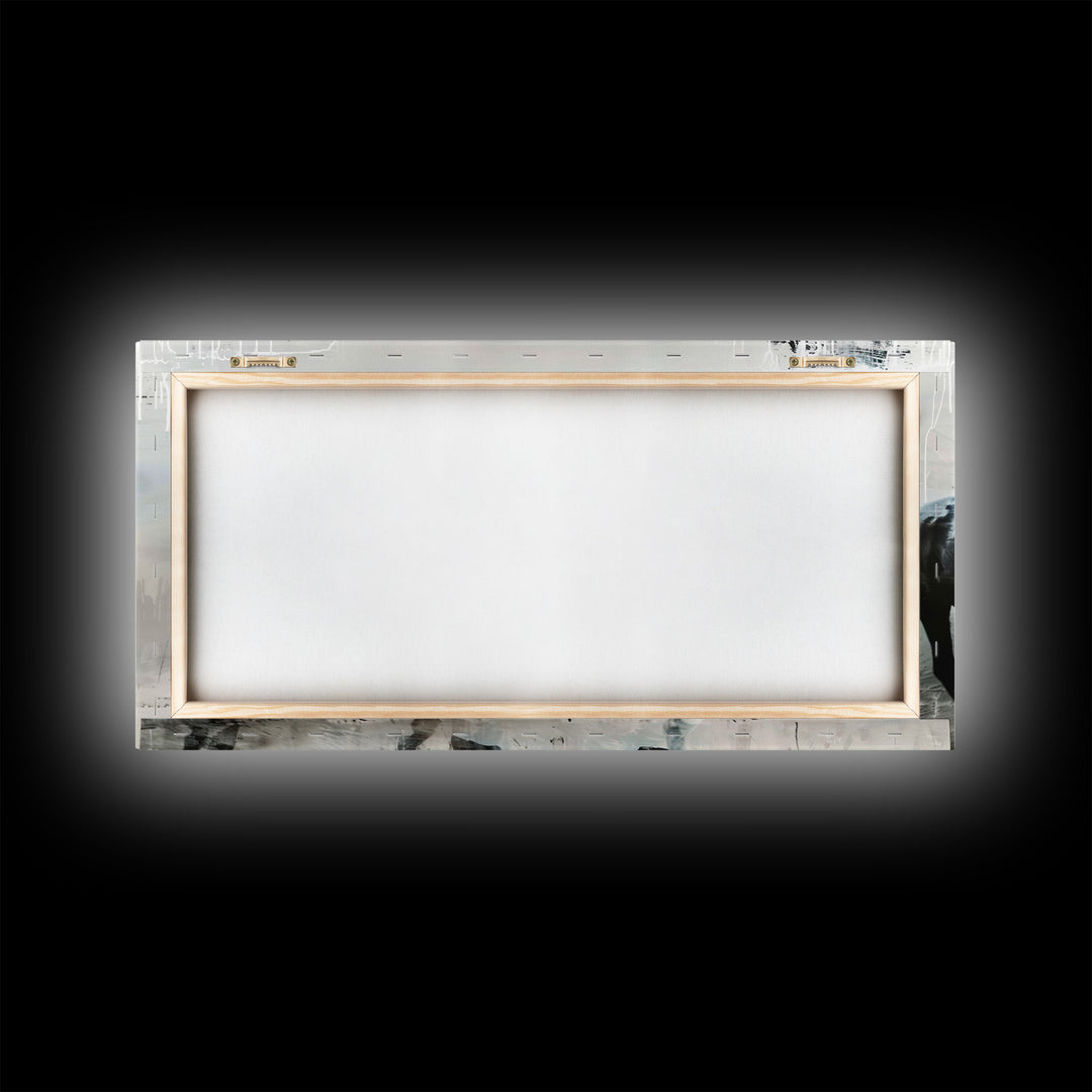 Galloping Horses in Monochrome Abstract Landscape, Perfect Wall Art, Framed Canvas Print for Living Room or Bedroom Decor, Equestrian Art