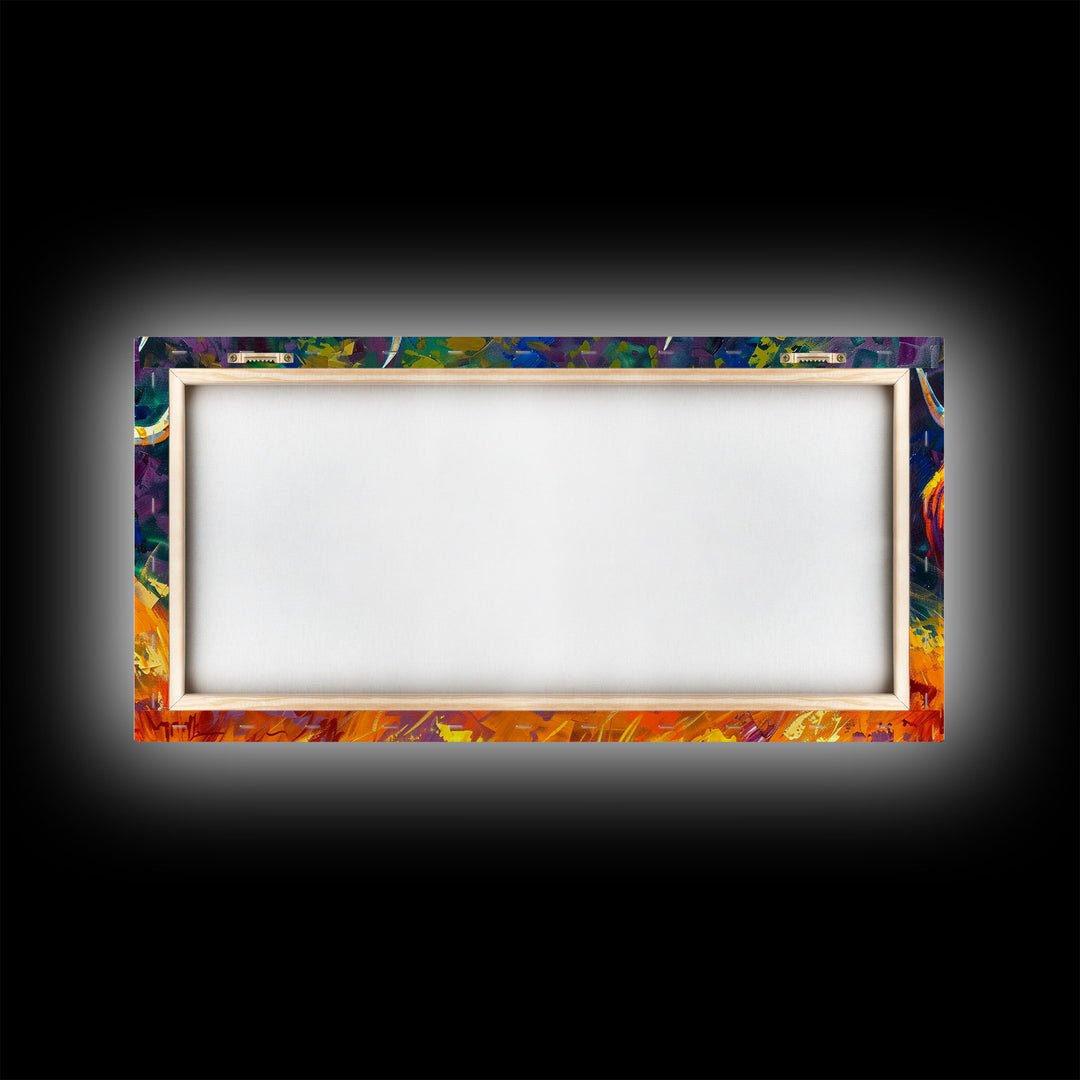 Bold and Colorful Bull Portrait, Perfect for Living Room Art, Framed Canvas Print, Bedroom Decor, Home Decoration, Vibrant Animal Art