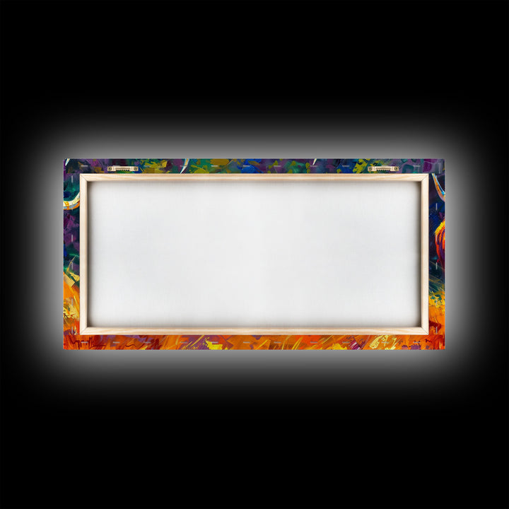 Bold and Colorful Bull Portrait, Perfect for Living Room Art, Framed Canvas Print, Bedroom Decor, Home Decoration, Vibrant Animal Art