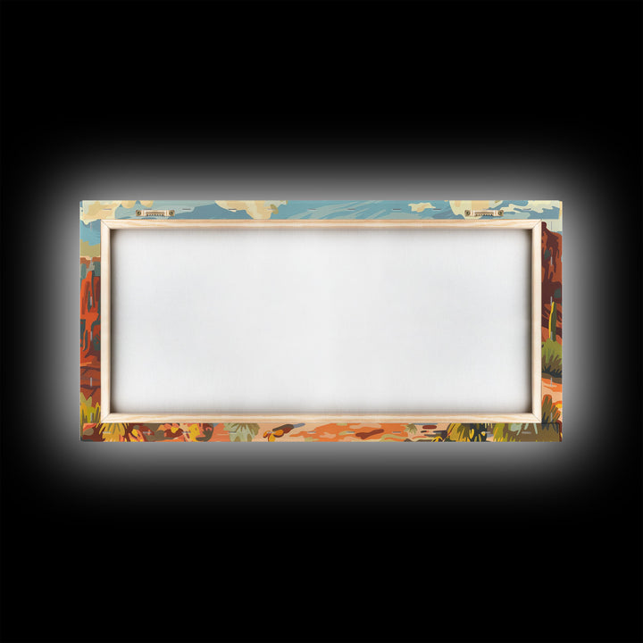 Cowboy Riding through Canyon, Framed Canvas Print for Rustic Living Room Decor, Western Art for Home and Bedroom Decoration