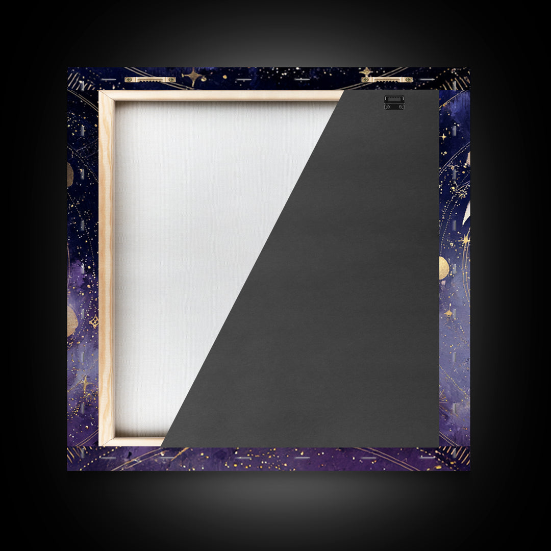 Celestial Moon and Stars Artwork Framed Canvas Print, Wall Art, Gallery Decor, Living Room Decor, Fine Art, Home Decor, WAL-1x1-38