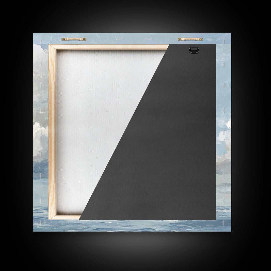 Classic Seascape with Dramatic Clouds Framed Canvas Print, Wall Art, Living Room Decor, Oil Painting, Minimalist Decor, WAL-1x1-51
