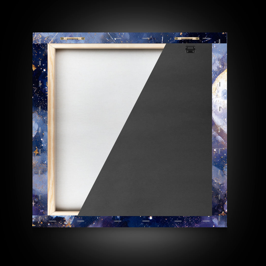 Celestial Moon and Stars Artwork Framed Canvas Print, Wall Art, Gallery Decor, Living Room Decor, Fine Art, Home Decor, WAL-1x1-62