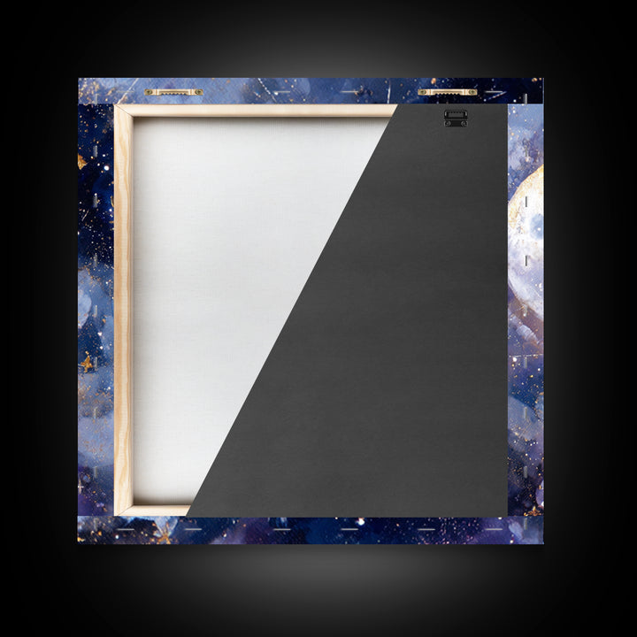 Celestial Moon and Stars Artwork Framed Canvas Print, Wall Art, Gallery Decor, Living Room Decor, Fine Art, Home Decor, WAL-1x1-62