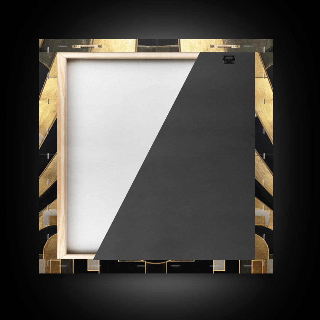 Art Deco Gold Fan Pattern Framed Canvas Print, Wall Art, Canvas Wall Art, Living Room Decor, Fine Art, Statement Artwork, WAL-1x1-68