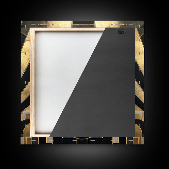 Art Deco Gold Fan Pattern Framed Canvas Print, Wall Art, Canvas Wall Art, Living Room Decor, Fine Art, Statement Artwork, WAL-1x1-68
