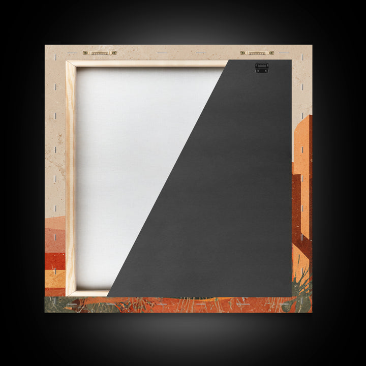 Desert Landscape in Warm Terracotta Tones Framed Canvas Print, Wall Art, Metal Wall Art, Living Room Decor, Oil Painting, WAL-1x1-7