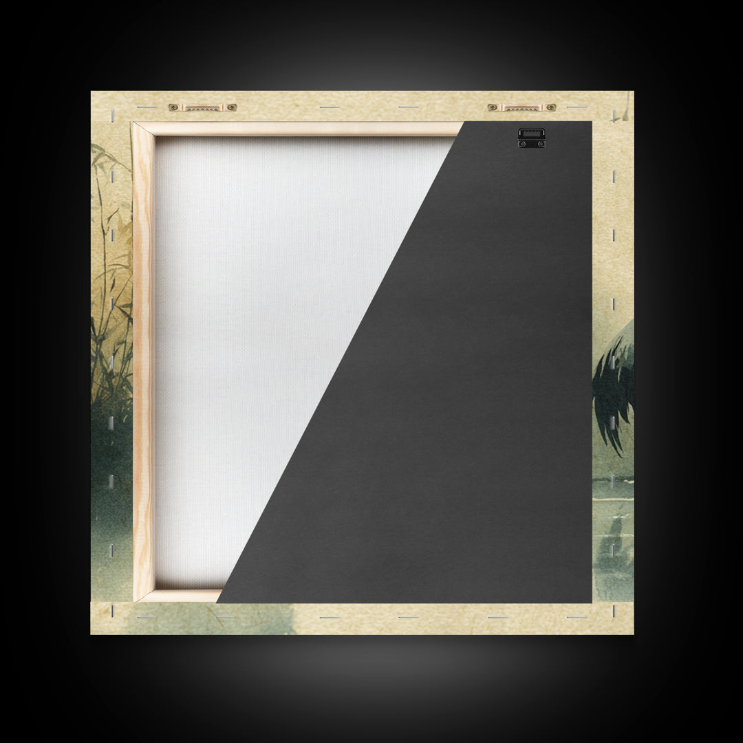 Monochrome Ink Crane Composition Framed Canvas Print, Wall Art, Wood Wall Art, Living Room Decor, Abstract Art, WAL-1x1-72