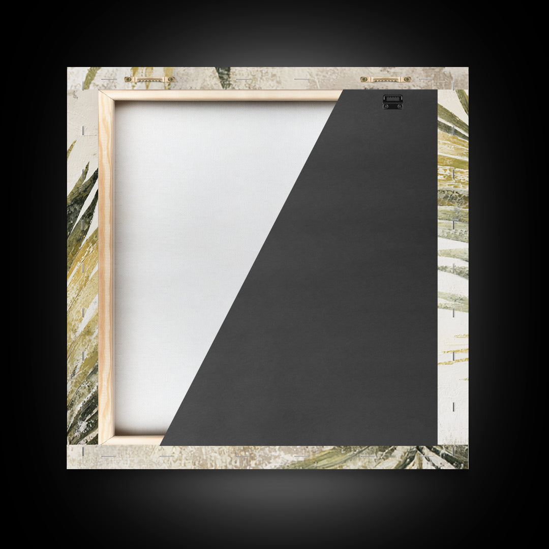 Tropical Palm Leaf Painting Framed Canvas Print, Wall Art, Minimalist Decor, Living Room Decor, Oil Painting, WAL-1x1-88