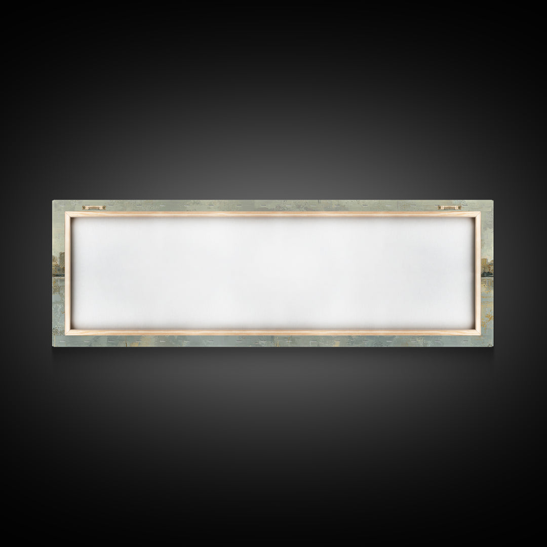 Urban Skyline in Muted Evening Color Framed Canvas Print, Wall Art, Art Deco, Living Room Decor, Fine Art, Abstract Wall Art, WAL-3x1-58