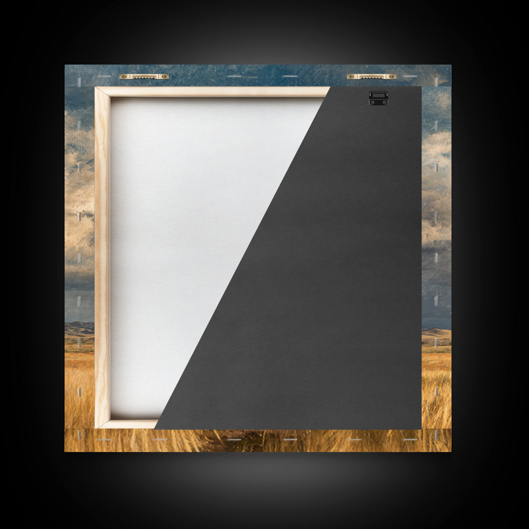 Golden Wheat Field Framed Canvas Print, Western Art, Printable Wall Art, Southwestern Decor, Frontier, Downloadable Art, WES-1x1-96