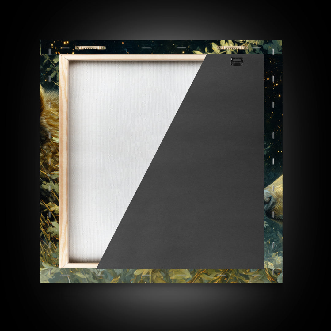 Bear Painting Stars Onto the Night Sky Framed Canvas Print, Whimsical Art, Living Room Decor, Abstract Art, Wonder, WHI-1x1-33