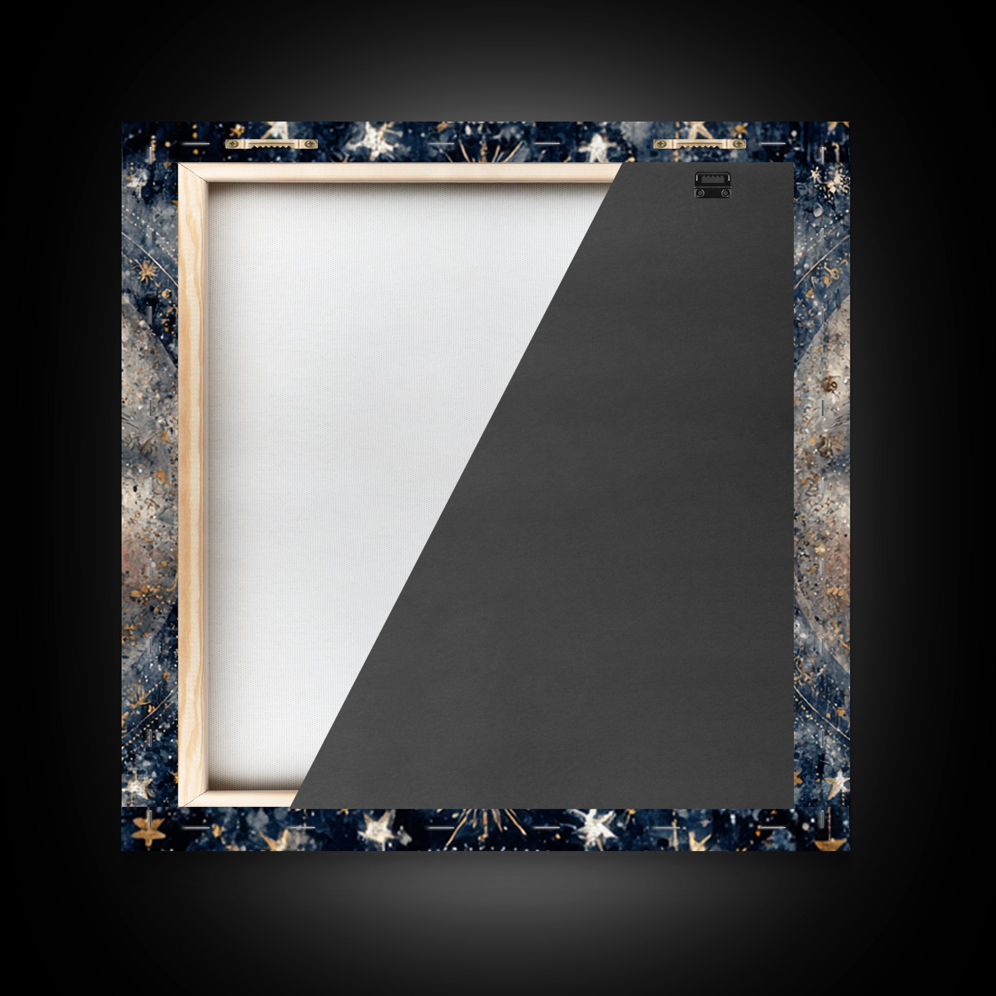 Moon with Sleeping Face and Dangling Stars Framed Canvas Print, Whimsical Art, Living Room Decor, Wonder, Gallery Decor, WHI-1x1-64