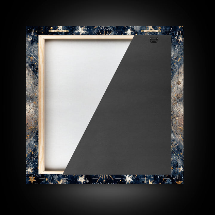 Moon with Sleeping Face and Dangling Stars Framed Canvas Print, Whimsical Art, Living Room Decor, Wonder, Gallery Decor, WHI-1x1-64
