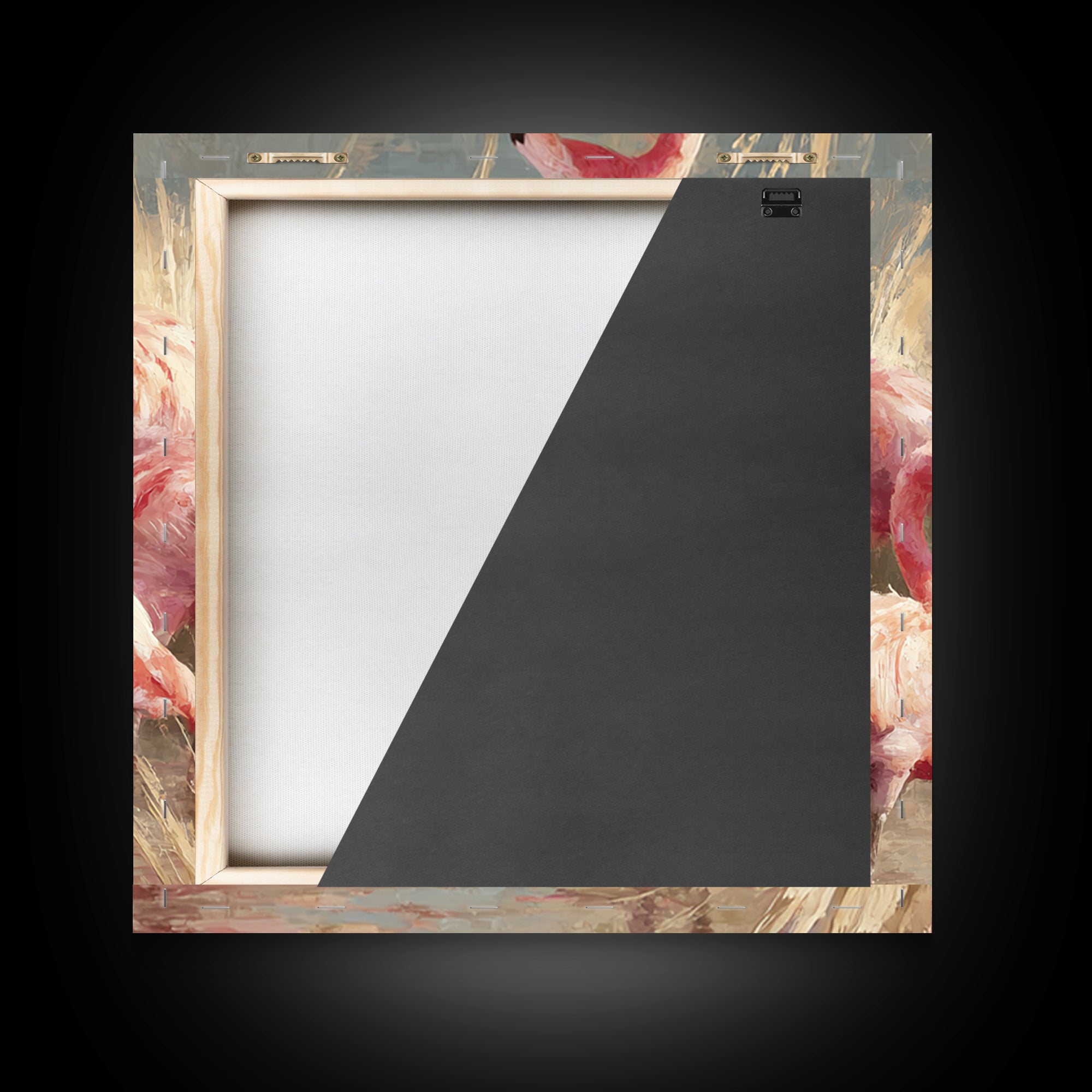 Flamingos in Pink Shallow Water Framed Canvas Print, Wildlife Art, Living Room Art, Living Room Decor, Fine Art, Wild, WIL-1x1-70