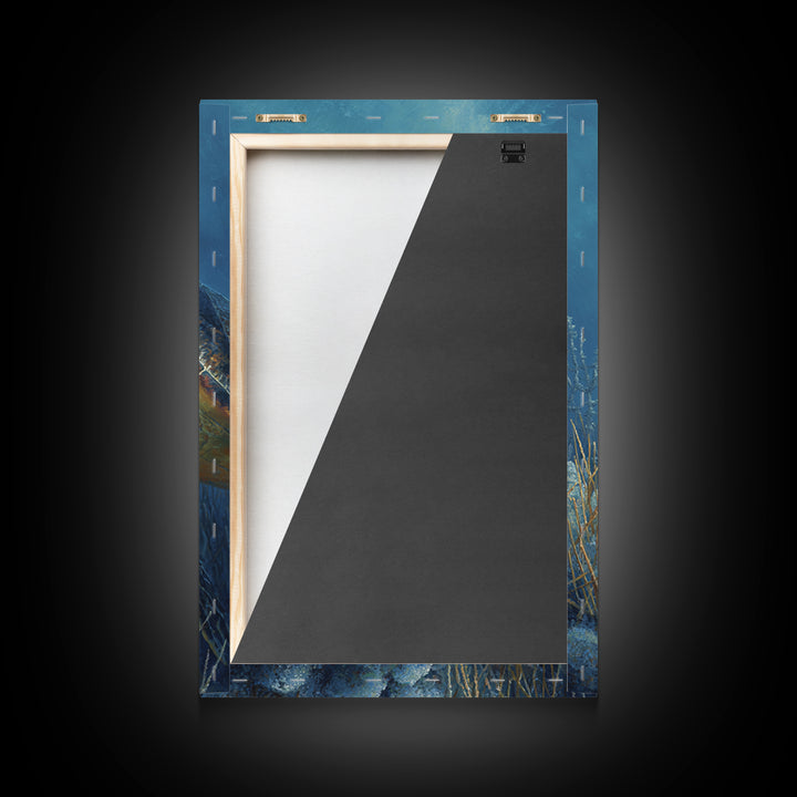 Sea Turtle over Coral Reef Framed Canvas Print, Wildlife Art, Boho Decor, Living Room Decor, Abstract Art, Wild, Painting, WIL-2x3-2
