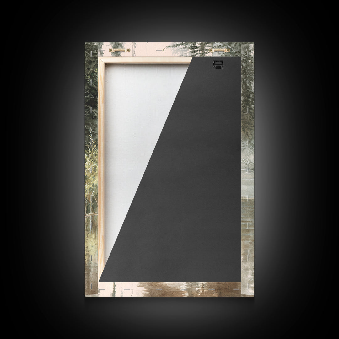 Moose Standing in Reflective Lake Framed Canvas Print, Wildlife Art, Room Decor, Living Room Decor, Fine Art, Wild, WIL-2x3-51