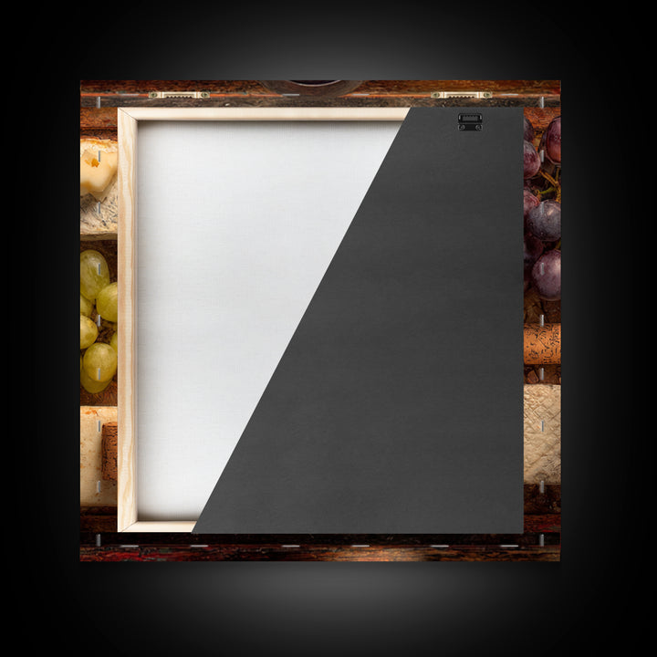Charcuterie Board with Grapes and Cheese Framed Canvas Print, Winery Art, Boho Decor, Winery Decor, Oil Painting, Vineyard, WIN-1x1-37