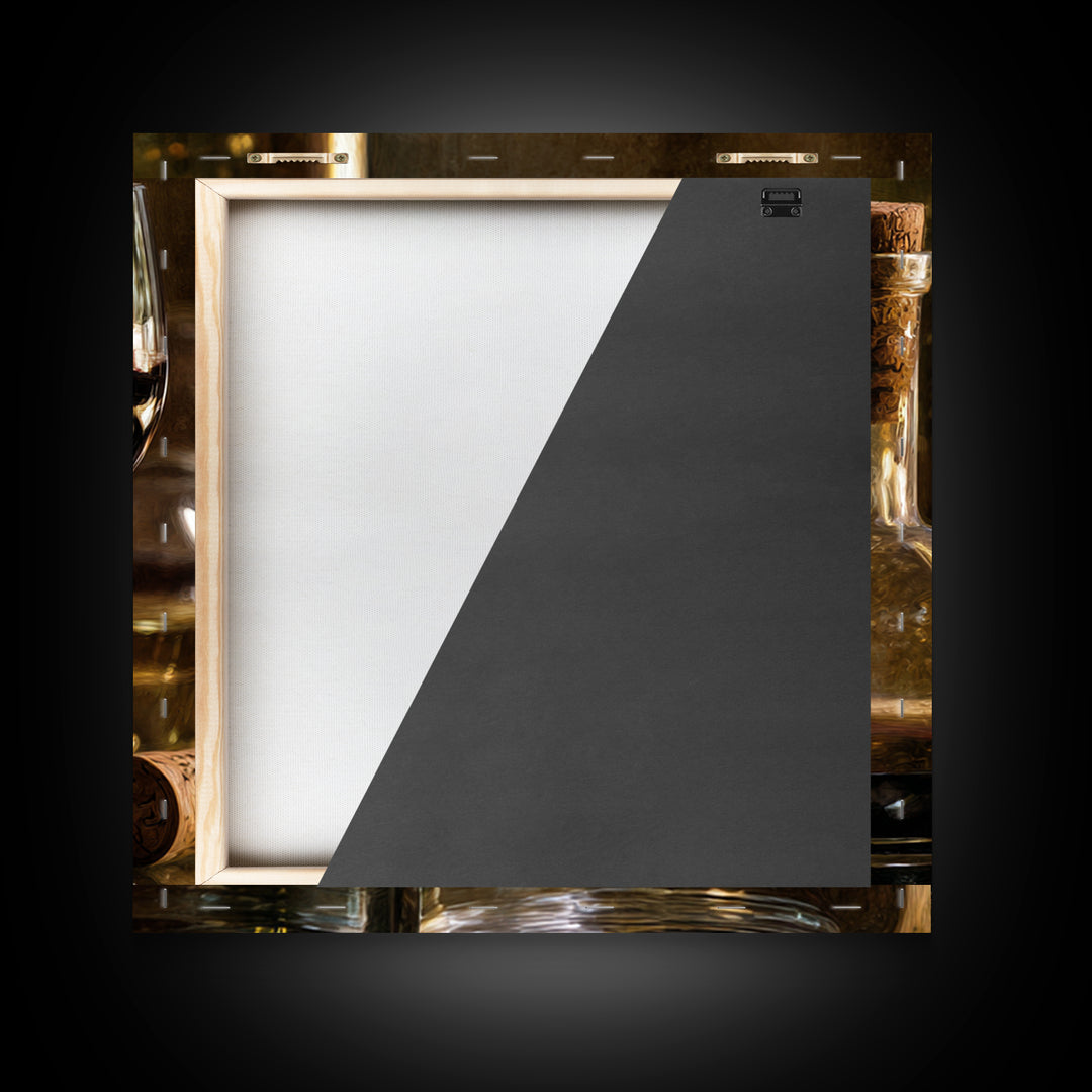 Black and Gold Wine Bottle Silhouette Framed Canvas Print, Winery Art, Room Decor, Winery Decor, Fine Art, Vineyard, WIN-1x1-40