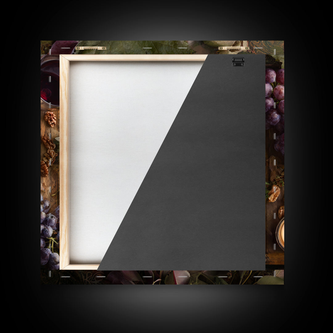 Charcuterie Board with Grapes and Cheese Framed Canvas Print, Winery Art, Boho Decor, Winery Decor, Oil Painting, Vineyard, WIN-1x1-61