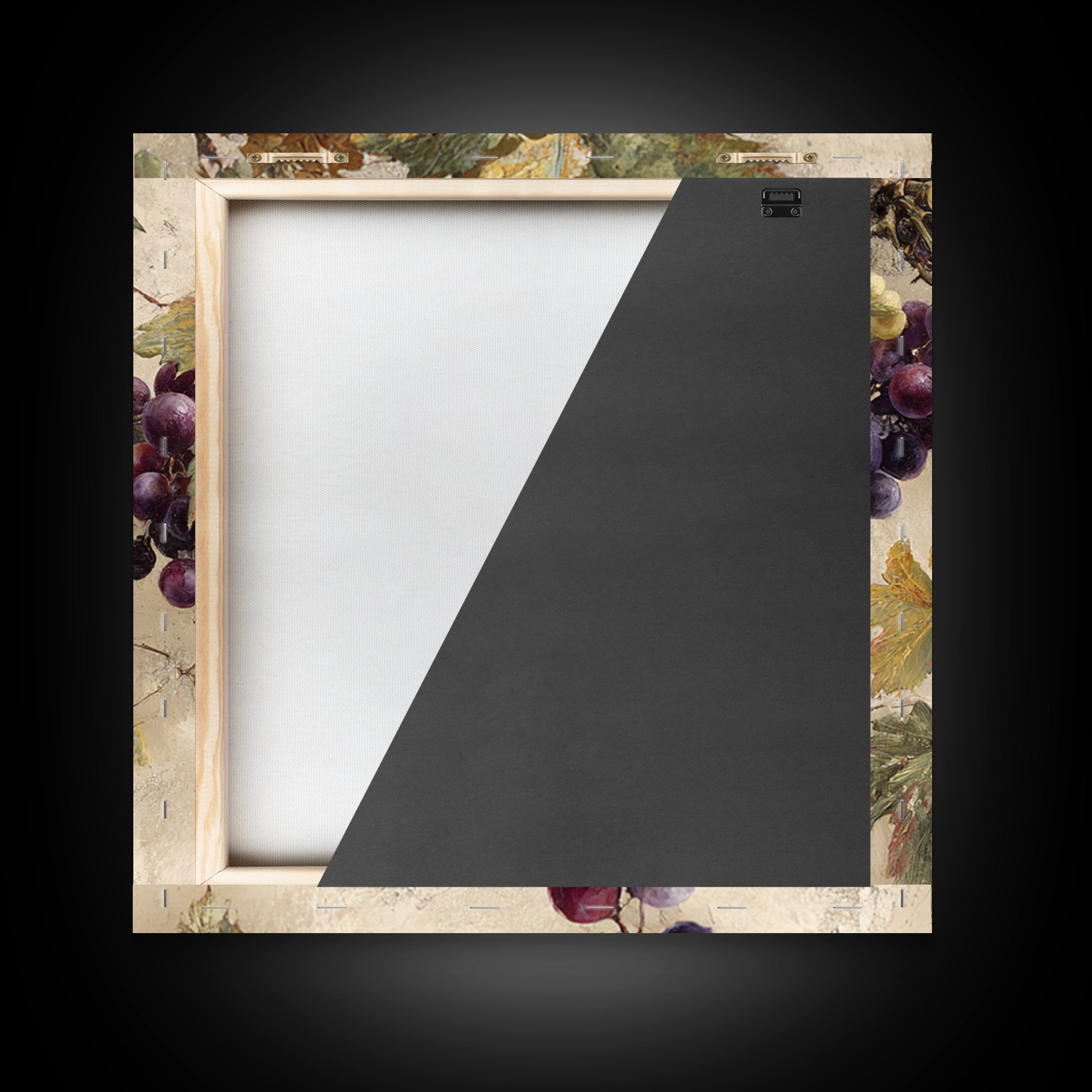 Grapevine Branch with Purple Grapes and Leaves Framed Canvas Print, Winery Art, Home Decor, Winery Decor, Fine Art, Vineyard, WIN-1x1-73