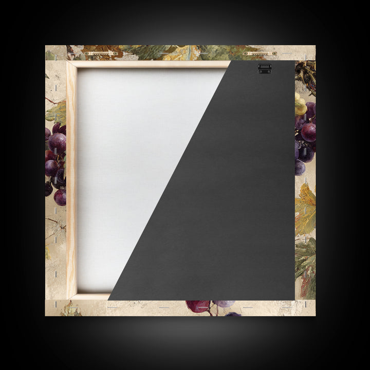 Grapevine Branch with Purple Grapes and Leaves Framed Canvas Print, Winery Art, Home Decor, Winery Decor, Fine Art, Vineyard, WIN-1x1-73