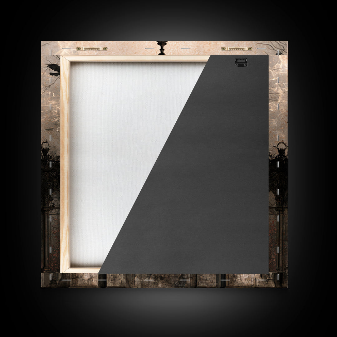 The Black Lace Haunted Conservatory - Icon Portrait, Spooky Wall Decor, Square Wall Art, Framed Canvas Print, Halloween Home Decor