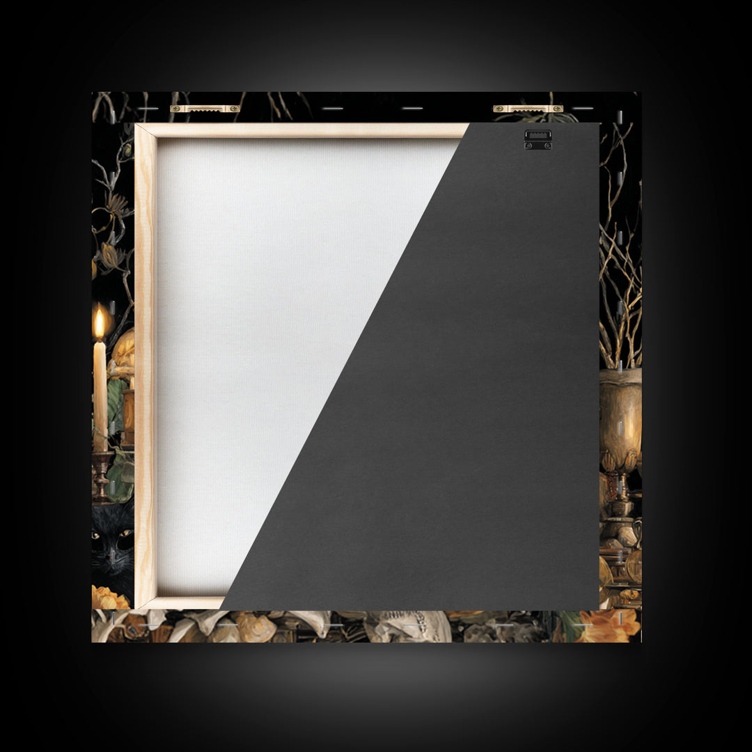 The Moonlit Cat Masquerade - Occult Still Life, Dark Fantasy Wall Art, Square Wall Art, Canvas Print, Halloween Home Decor, Gothic Wall Art