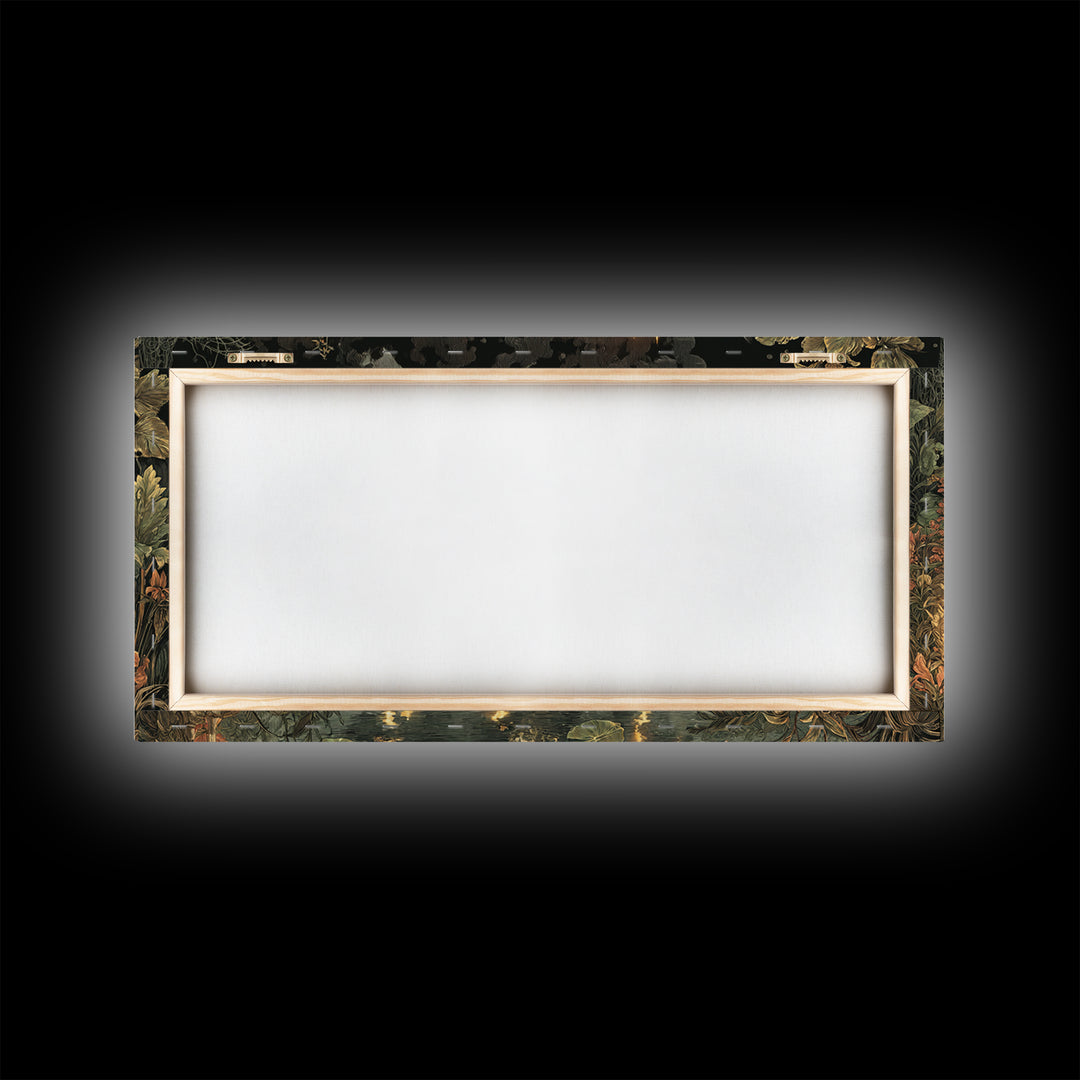 The Floating Coffin Garden - Occult Still Life, Spooky Wall Decor, Wide Panoramic Art, Framed Canvas Print, Halloween Home Decor