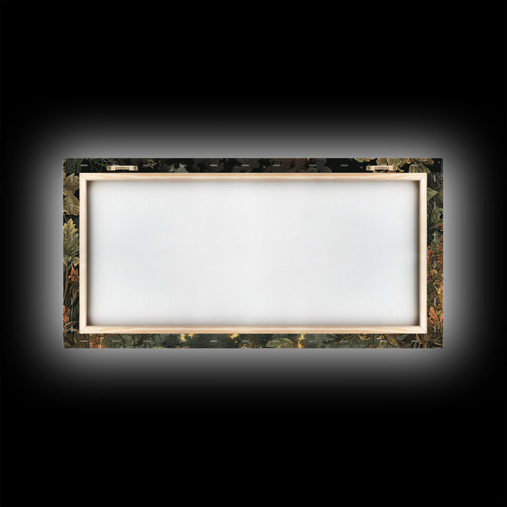 The Floating Coffin Garden - Occult Still Life, Spooky Wall Decor, Wide Panoramic Art, Framed Canvas Print, Halloween Home Decor