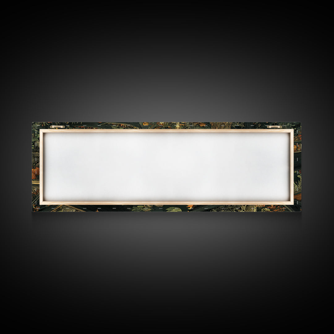 The Floating Coffin Garden - Occult Still Life, Spooky Wall Decor, Extra Wide Wall Art, Framed Canvas Print, Halloween Home Decor