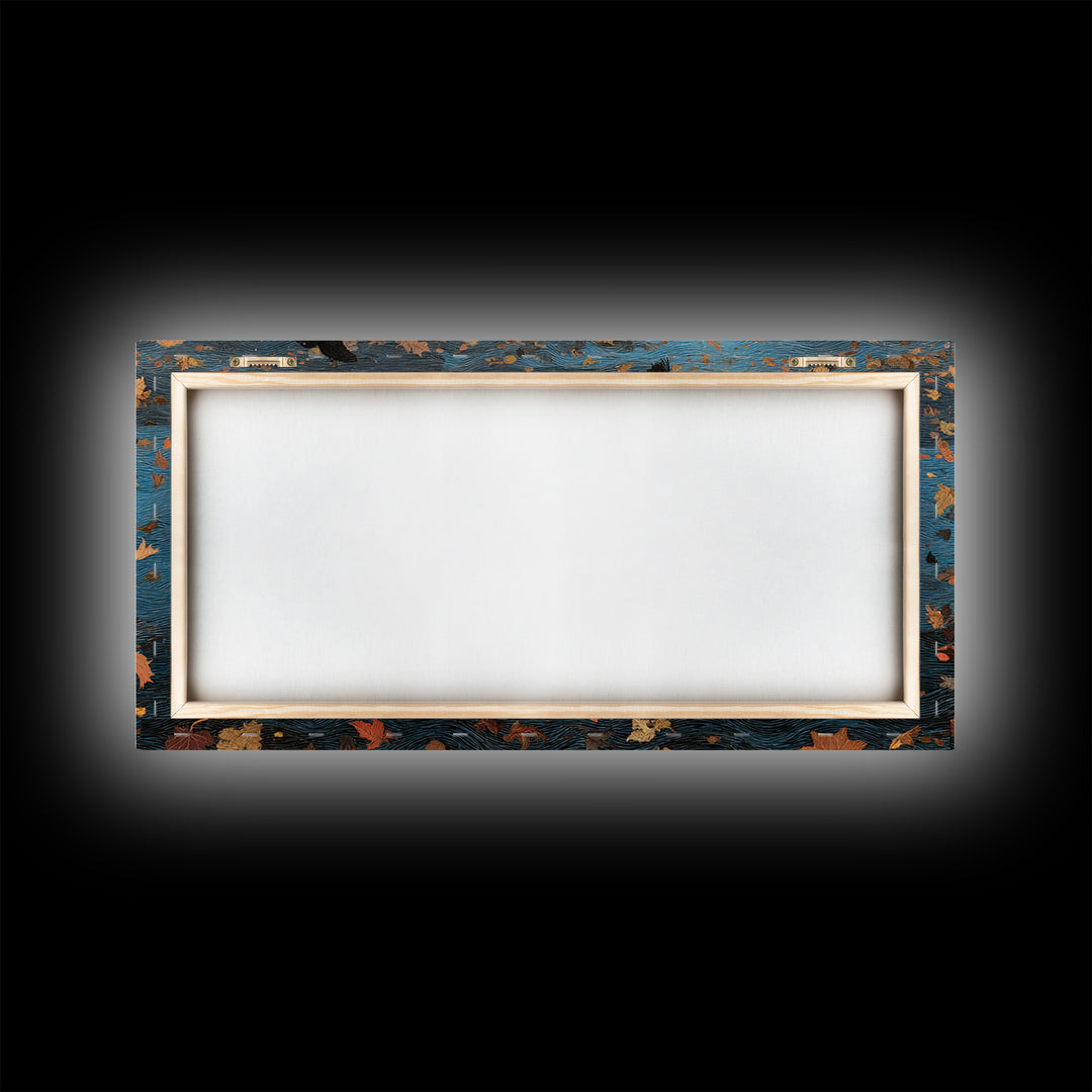 The Floating Coffin Garden - Procession Scene, Macabre Halloween Art, Wide Panoramic Art, Framed Canvas Print, Halloween Home Decor