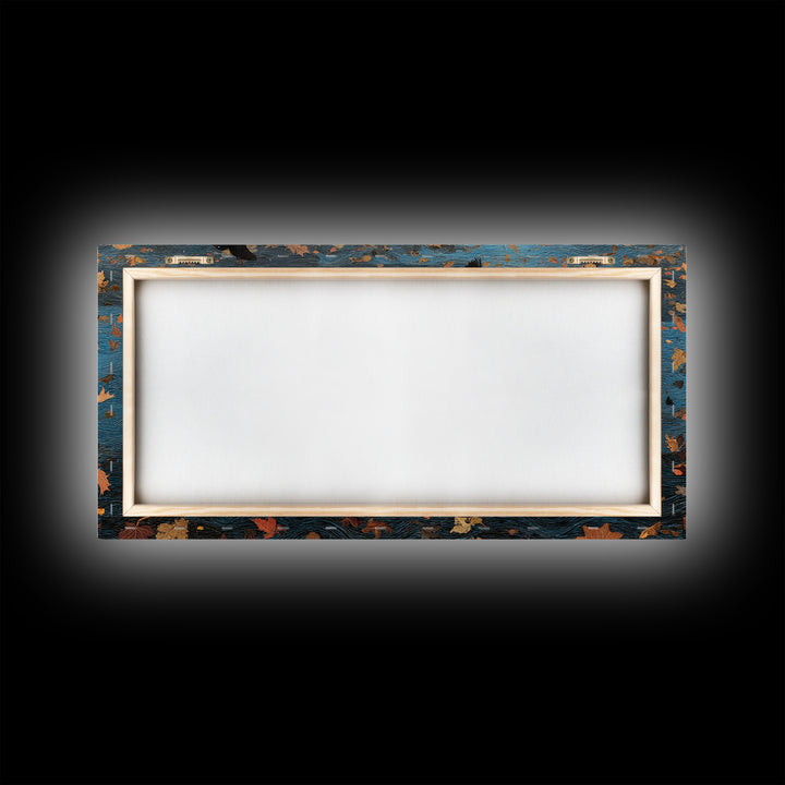 The Floating Coffin Garden - Procession Scene, Macabre Halloween Art, Wide Panoramic Art, Framed Canvas Print, Halloween Home Decor