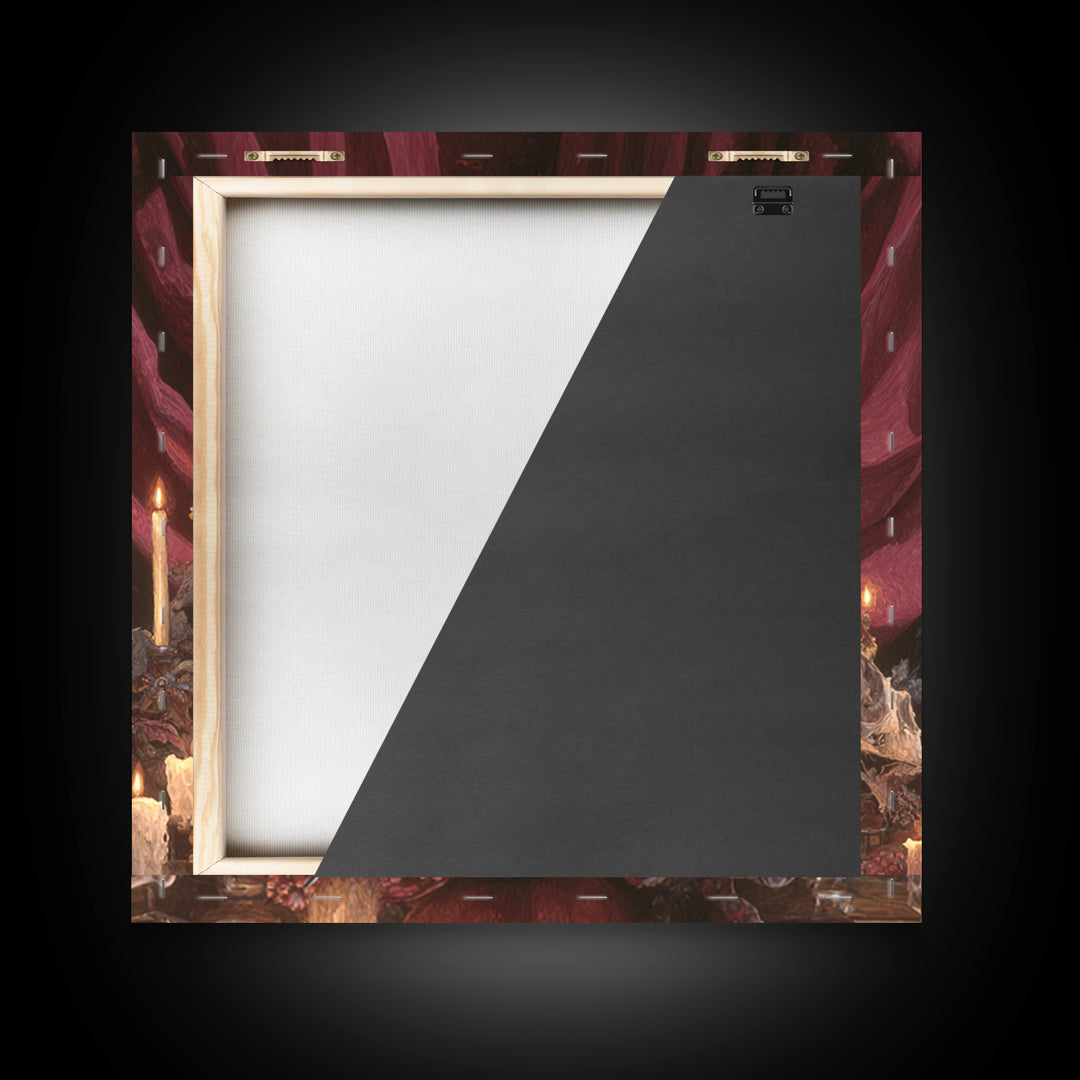 The Velvet Vampire Conservatory - Occult Still Life, Macabre Halloween Art, Square Wall Art, Framed Canvas Print, Halloween Home Decor