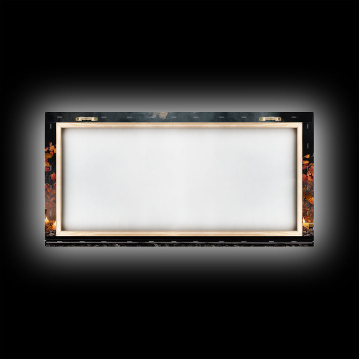 The Phantom Train Of October - Occult Still Life, Macabre Halloween Art, Wide Panoramic Art, Framed Canvas Print, Halloween Home Decor