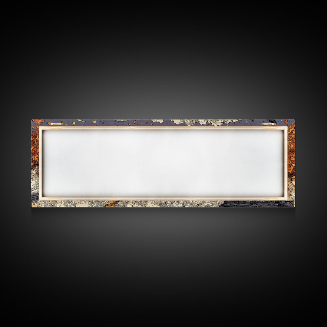 The Phantom Train Of October - Surreal Celestial Vision, Spooky Wall Decor, Extra Wide Wall Art, Framed Canvas Print, Halloween Home Decor
