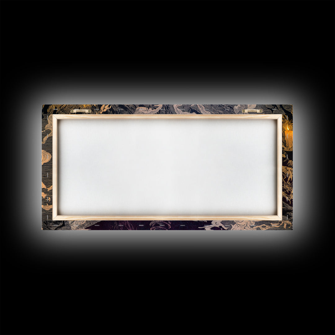The Bone Key Still Life - Procession Scene, Spooky Wall Decor, Wide Panoramic Art, Framed Canvas Print, Halloween Home Decor
